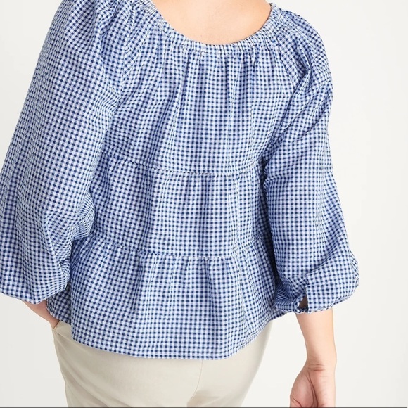 Tiered Seersucker Long-Sleeve Swing Top for Women size S NWTO - Picture 3 of 14